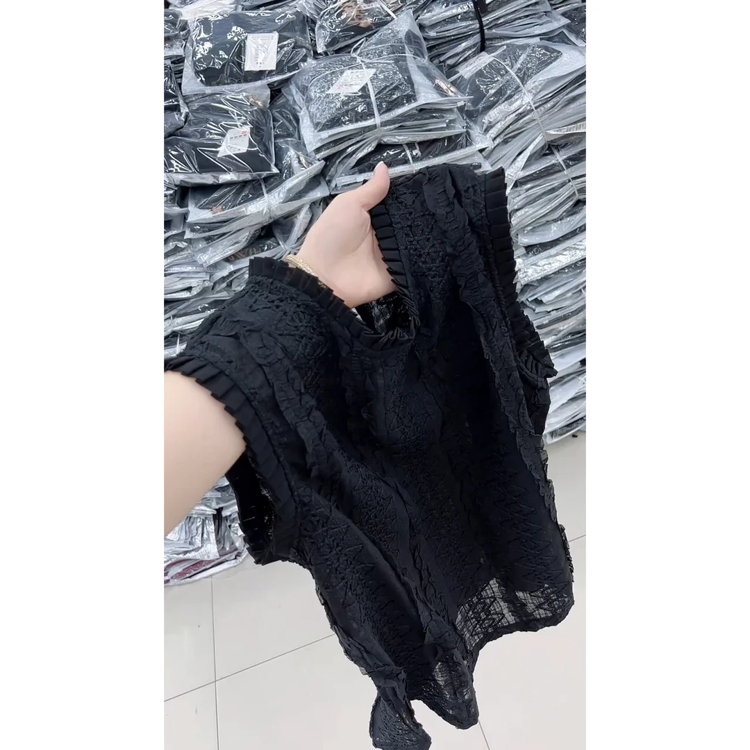 韩系V领无袖T恤女2025年夏季新款层叠木耳边设计感气质开衫上衣