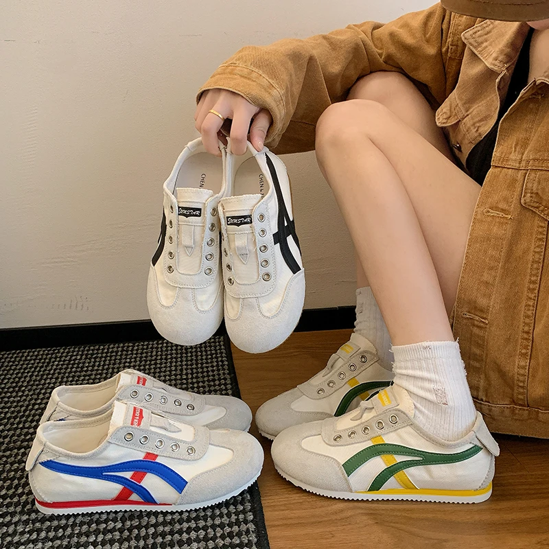 时尚休闲鞋圆头百搭平底学生运动休闲鞋松紧带PP