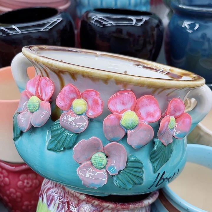 多肉绿植陶瓷花盆9.9包邮，有孔