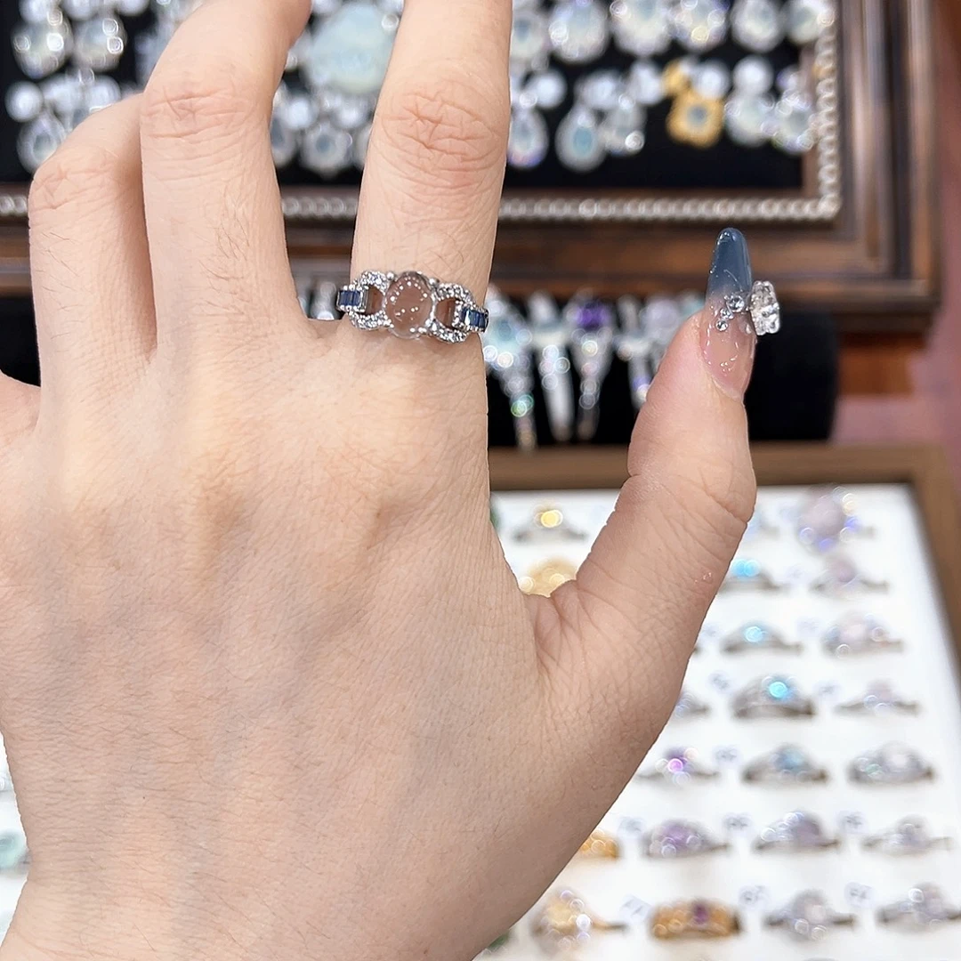 蛇纹石玉银S925镶嵌戒指