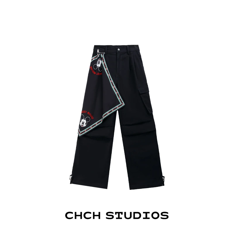 RACK73307设计师黑色工装风复古初秋休闲裤阔腿直筒裤子男女同款