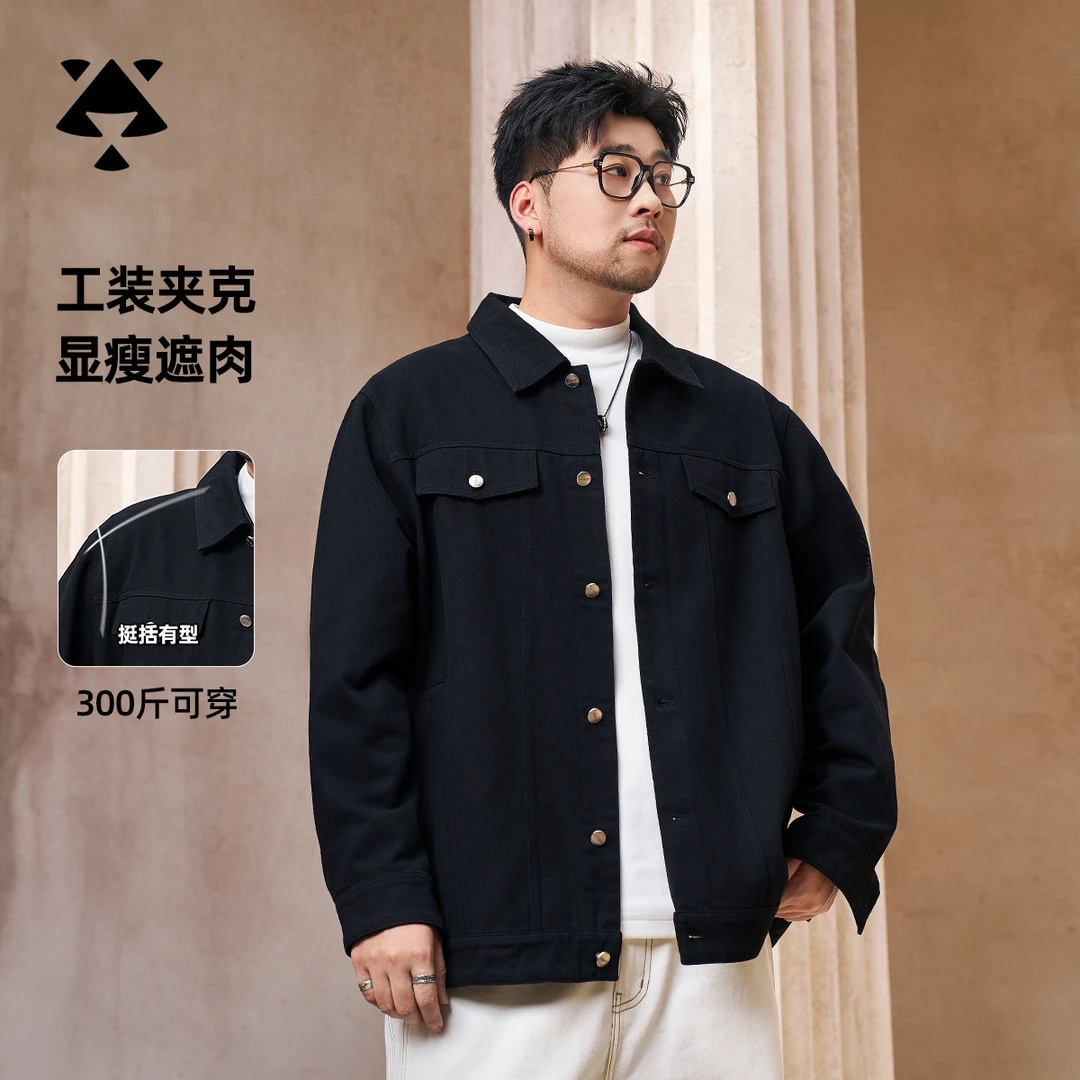 【纯棉牛仔外套】森老板轻奢痞帅男装显瘦新款重工翻领秋季休闲夹克
