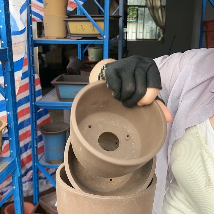 紫泥笔筒三件套花盆花盆