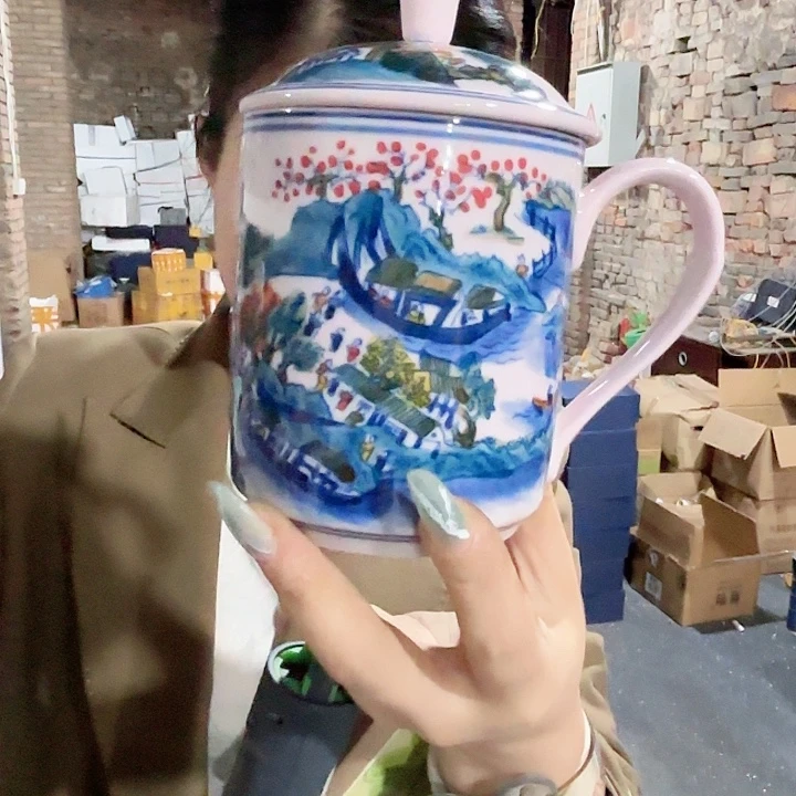摆件陶景德镇高温陶瓷红希希办公杯