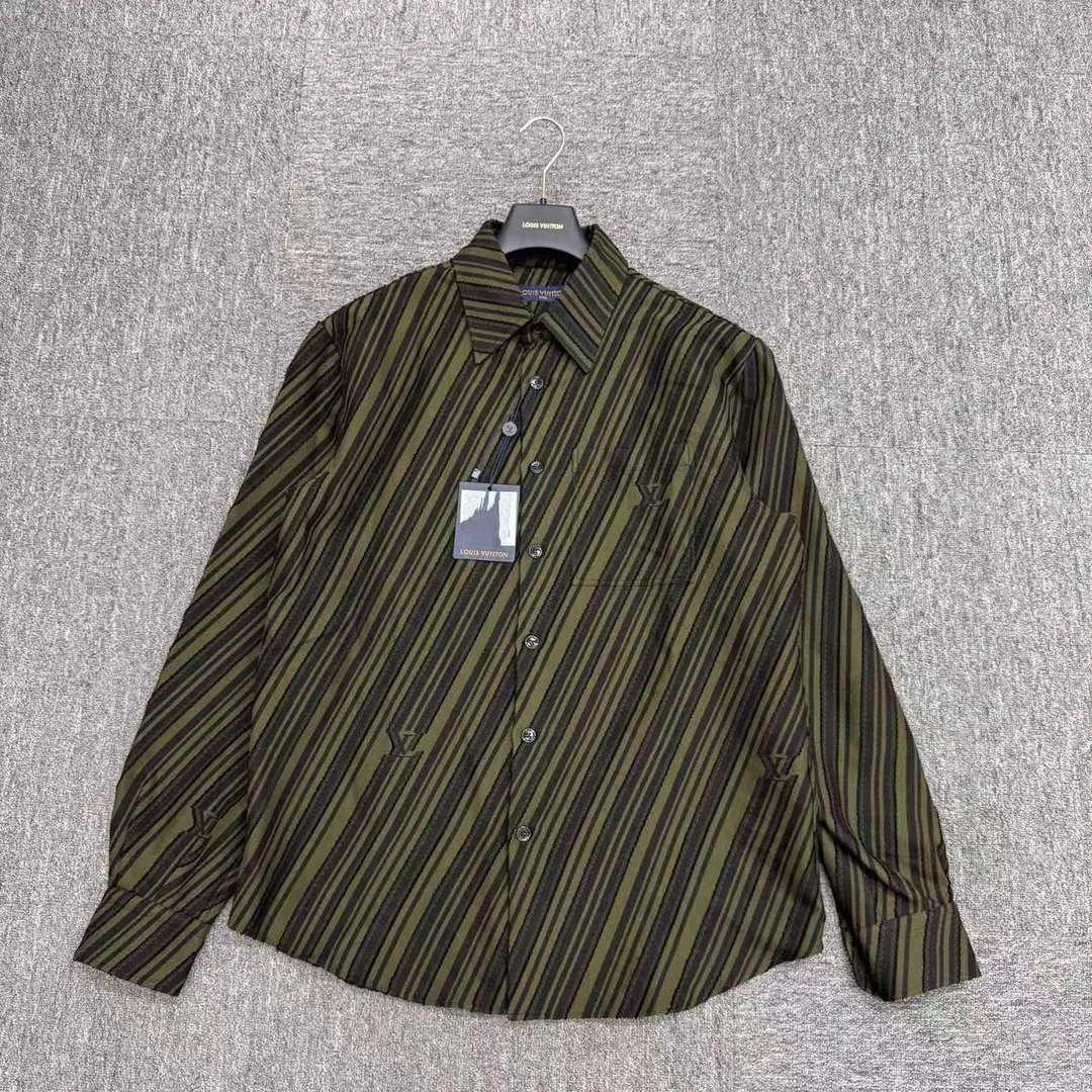 未使用 LouisVuitton/路易威登 黑绿条纹衬衫/L码/编码15743