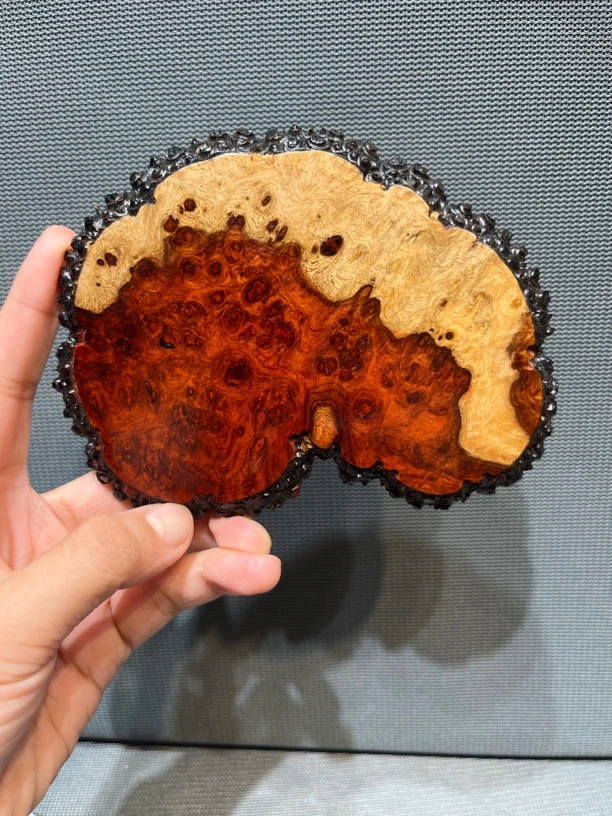 特价出，缅甸花梨双色瘤疤杯垫、可放主人杯、公道杯，尺寸13/10/0.9