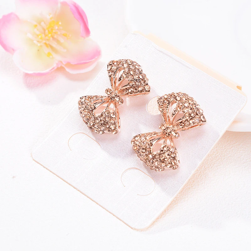 合金合成锆石耳饰 【拍满5元减2元运费】几何耳钉镶钻耳钉饰玫瑰金