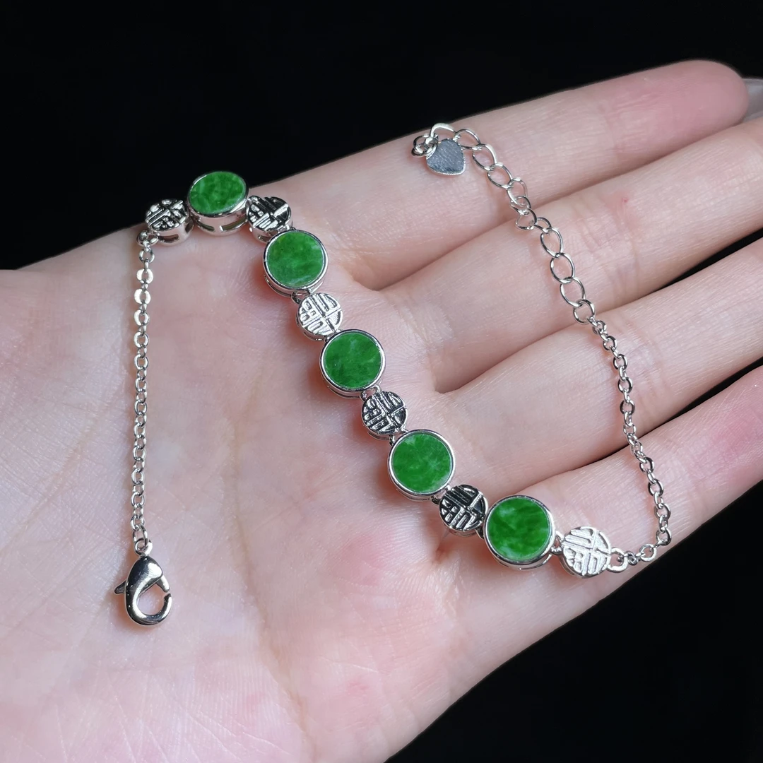 L【玉氏珠宝】翡翠福字小圆手链 多样性发一 CAN1050229