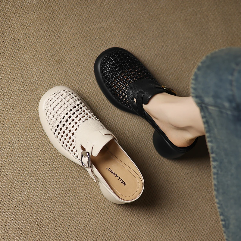 羊皮6.5厘米 34-40时尚百搭夏季真皮外穿镂空粗跟厚底透气软底