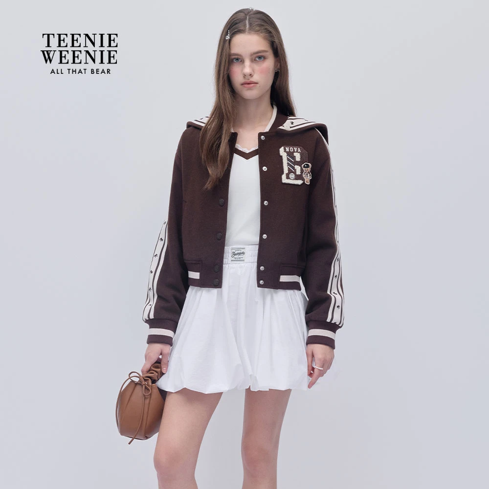TeenieWeenie小熊卡通字母毛呢大衣25冬新款女呢外套YTJW254TS1B