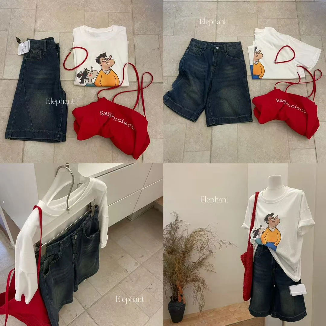 Elephant福秒（9EP9188#)怀旧复古 宽松显瘦牛仔短裤9-68