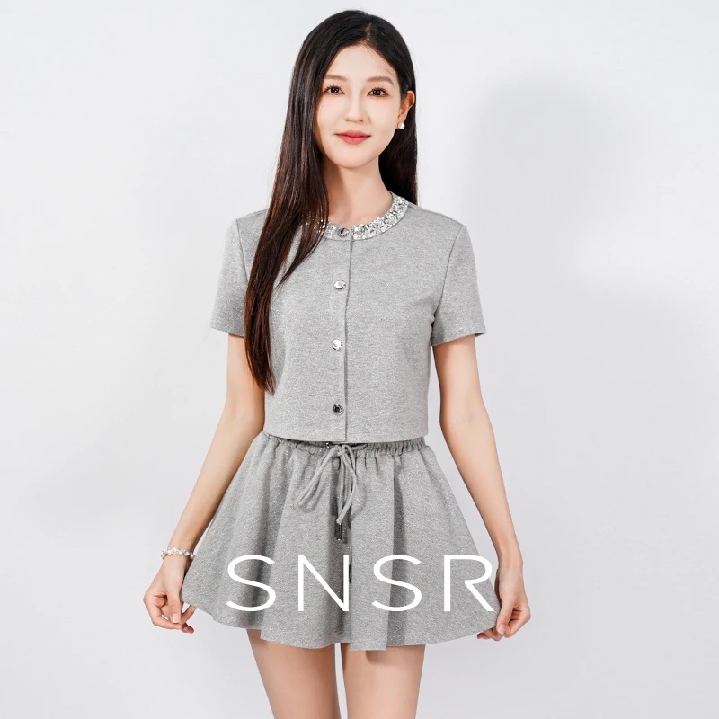 SNSR/圣妮思25秋季新款miu系亮片小香风百褶裙套装25B0232TZ214