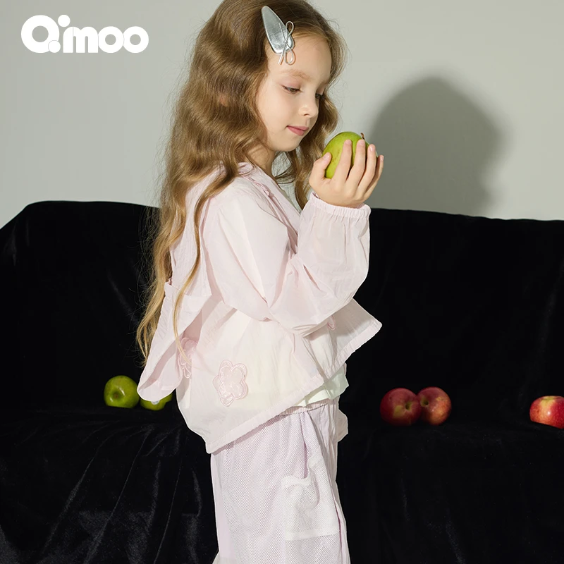 Qimoo/淇木25年夏季女童薄款宽松休闲运动连帽防晒外套QSS2WP173A