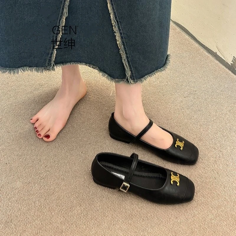 方头单鞋女平底浅口软底春秋时尚舒适2025新款网红百搭洋气