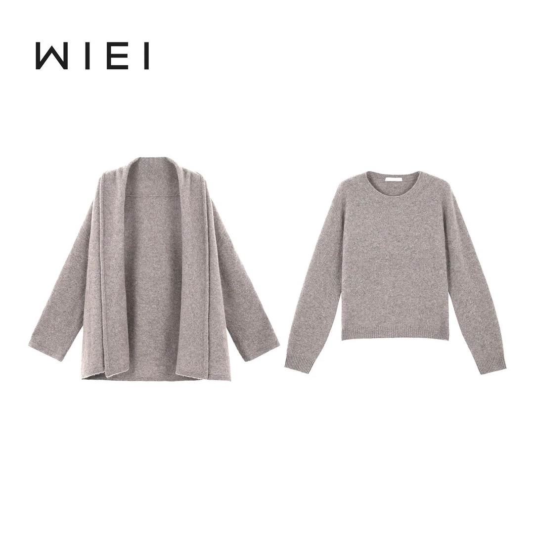 《WI EI》暖绒绒*鼎级牦牛绒羊绒卷边连襟开衫/圆领毛衣 W25209165