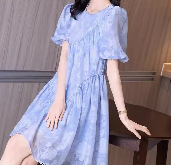 L设计感不规则宽松显瘦蓝色连衣裙LZ2027