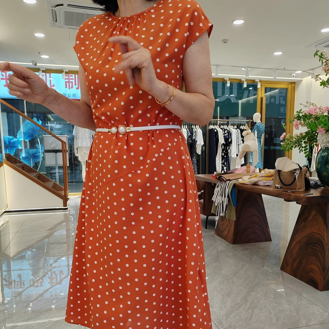 连衣裙女夏季梦里人圆领时尚优雅气质中长裙2420+3029