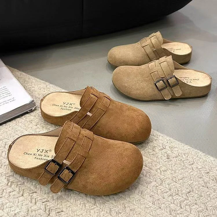 胶粘鞋平底浅口舒适ins防滑包头拖纯色韩版凉鞋包头网红磨砂