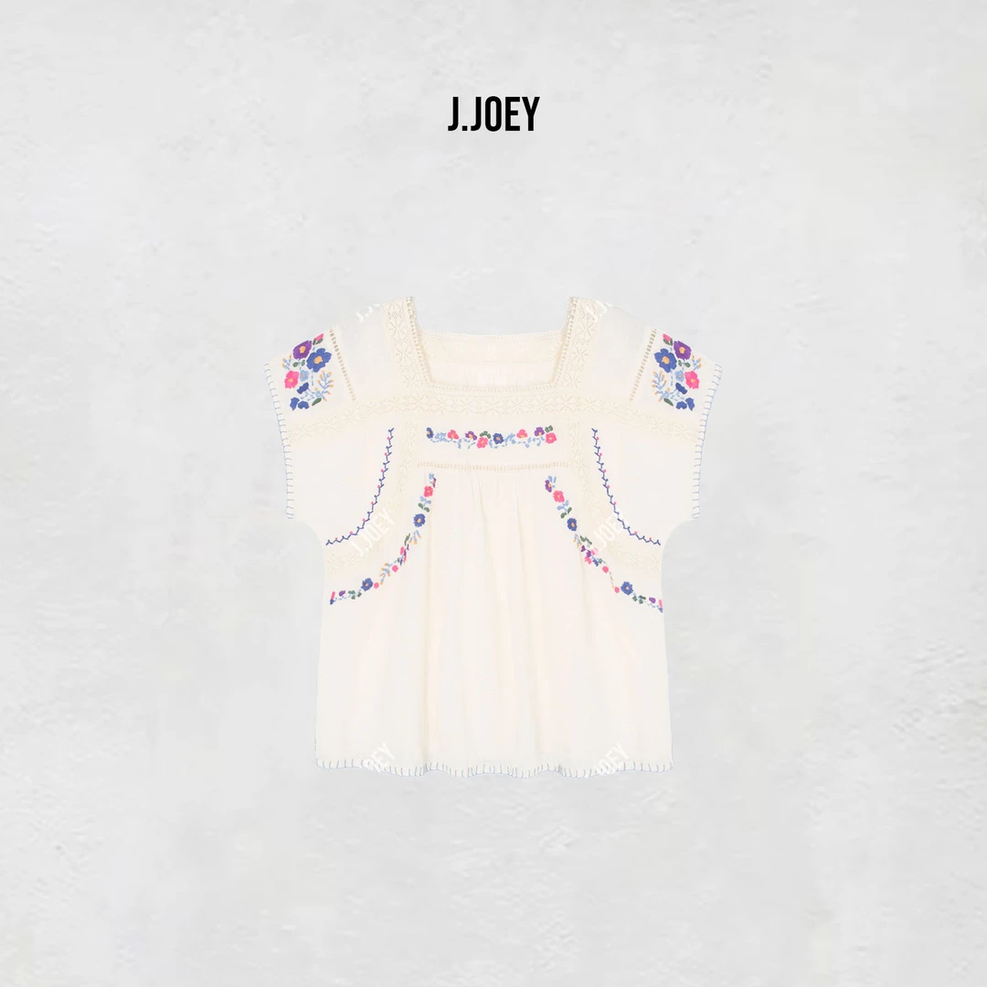 J.JOEY "100棉"气质夏季新款轻薄透气纯色镂空短袖 0946