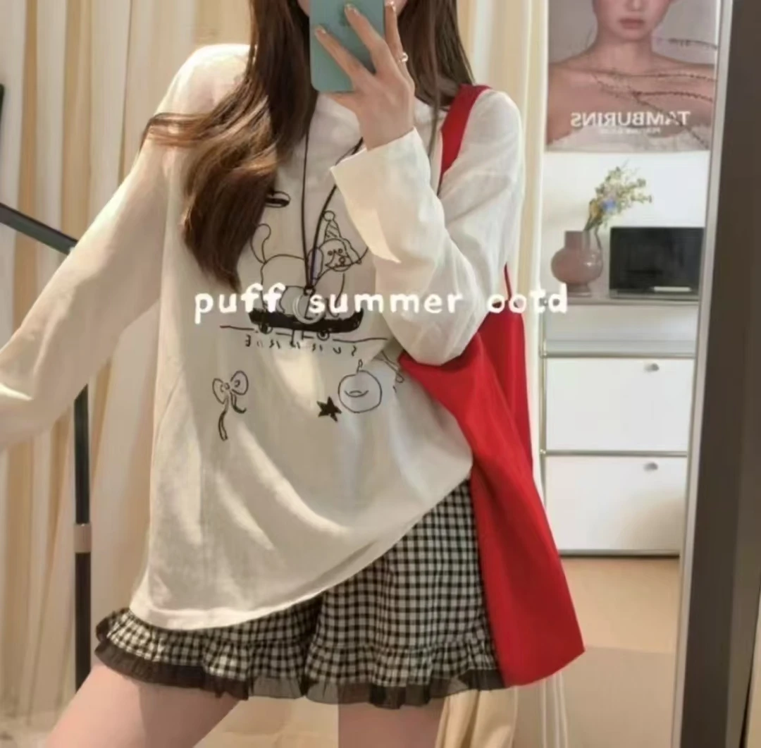 温柔瑶-十三行上新#韩系百搭生日小狗印花上衣#99925