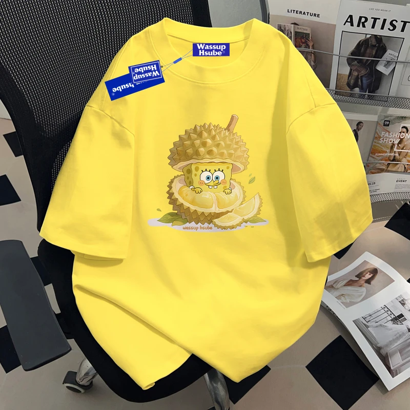 WASSUP HSUBE趣味卡通休闲短袖T恤夏季男士重磅纯棉上衣情侣装