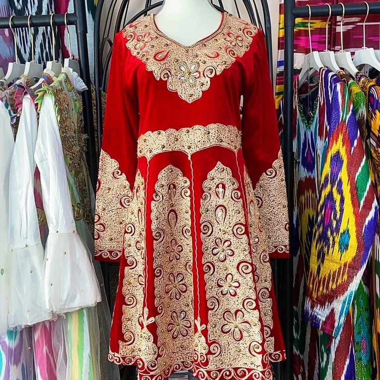 乌兹别克原装刺绣印花连衣裙两件套装