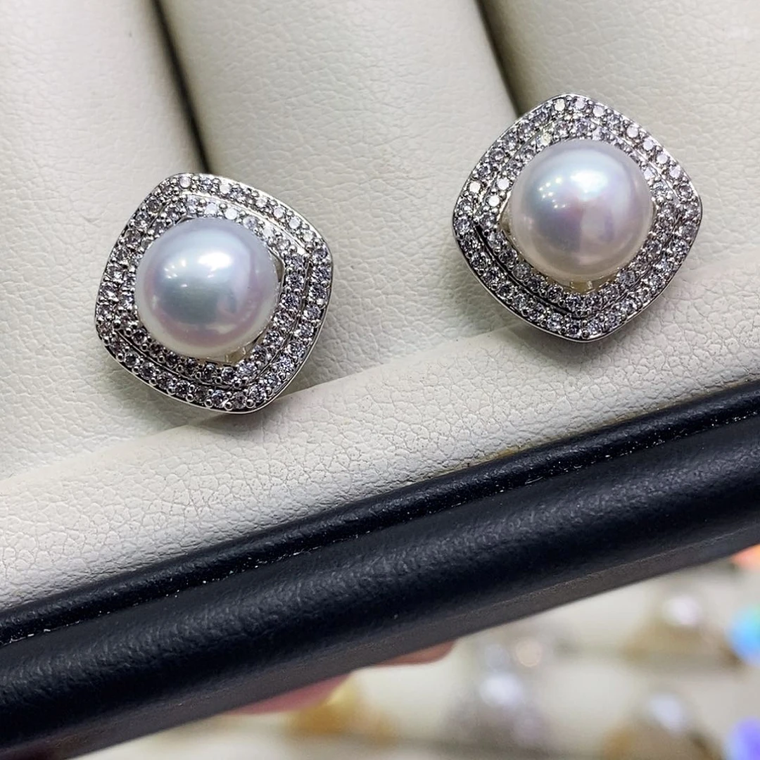 银S925镶嵌淡水珍珠耳饰小灯泡7-8mm小香款