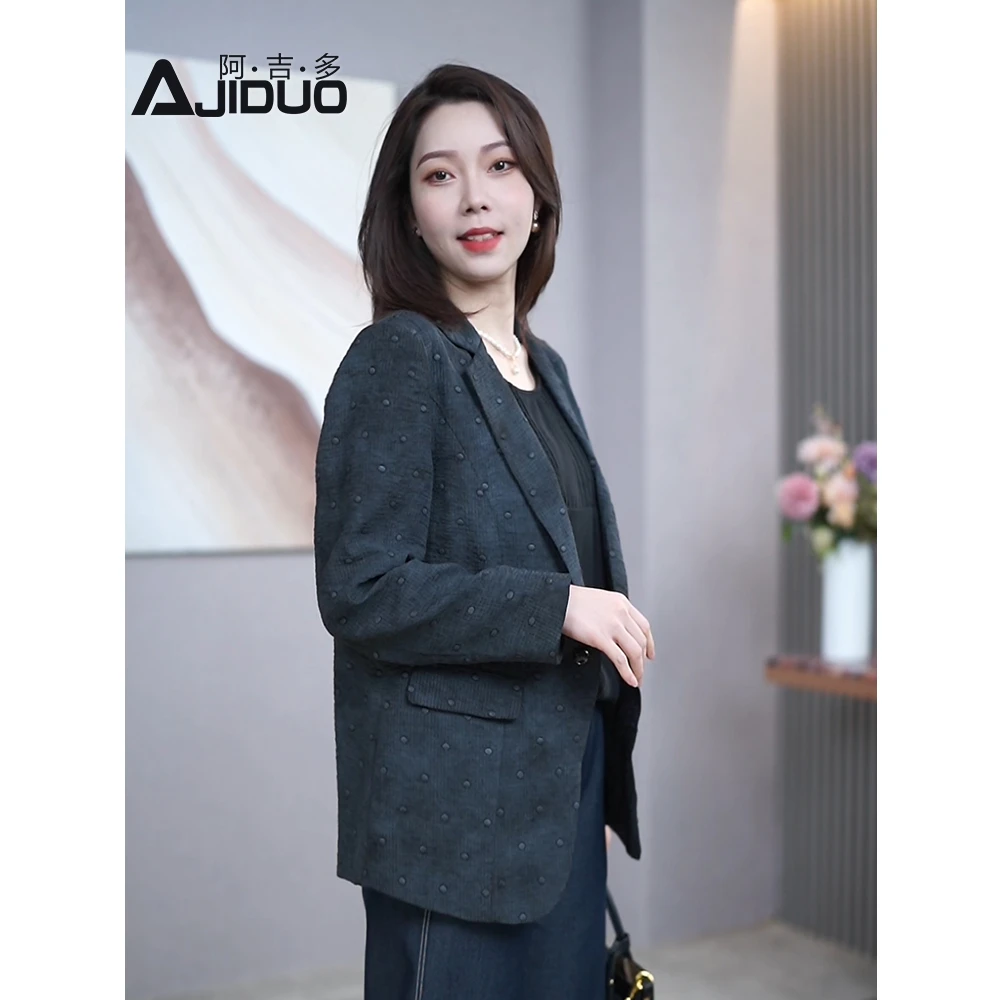 2025新款深灰色波点提花西装外套气质高级长袖女士西服上衣A20913