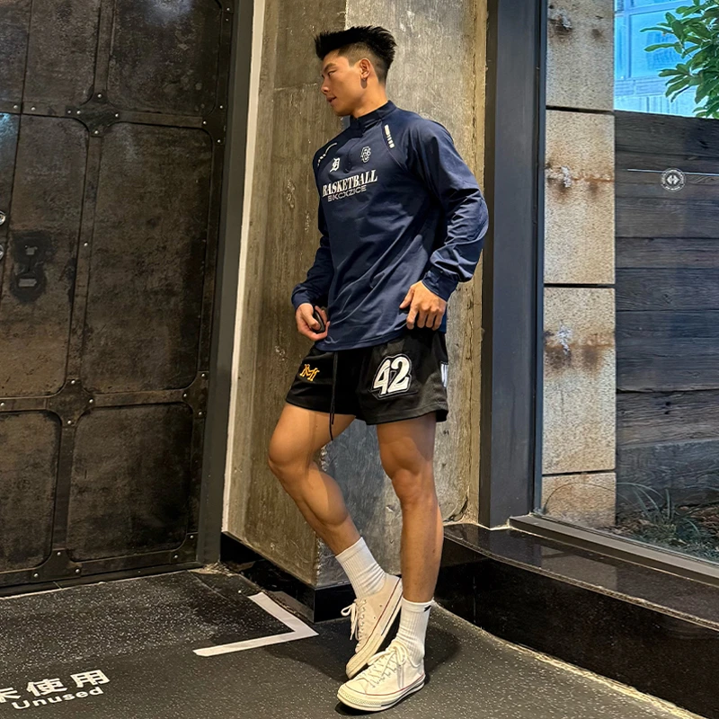 反光条速度型半拉链训练服跑步运动t恤男速干健身衣美式篮球长袖