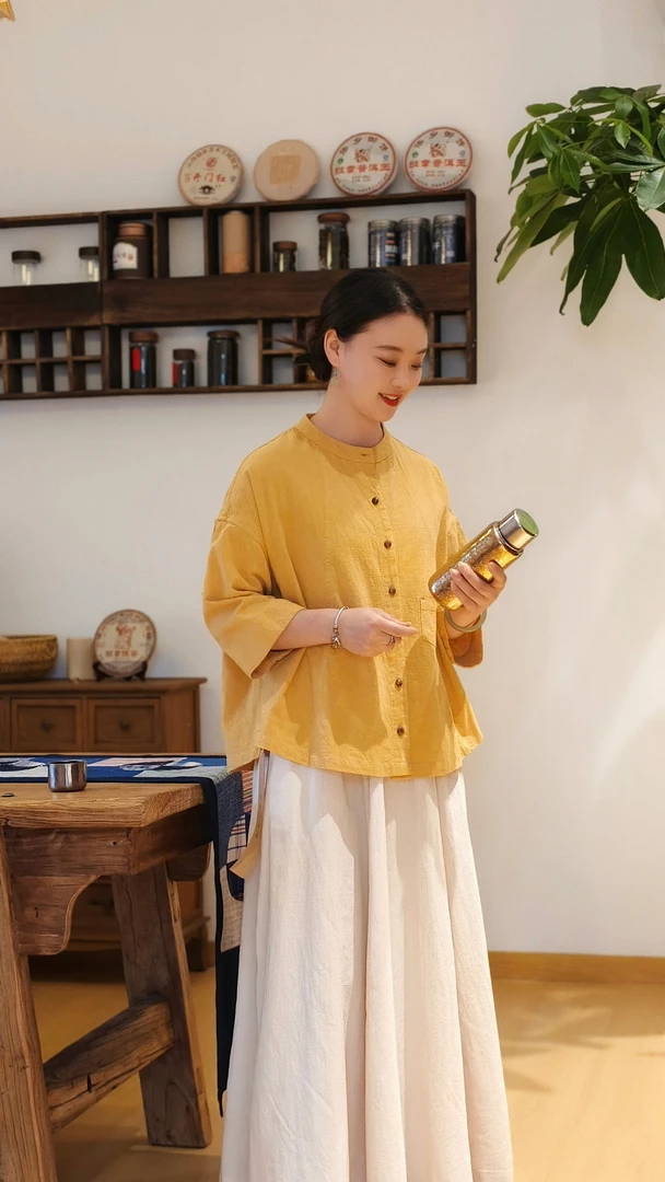 朴时.如故【雪花棉小衫】纯色宽松型7分袖