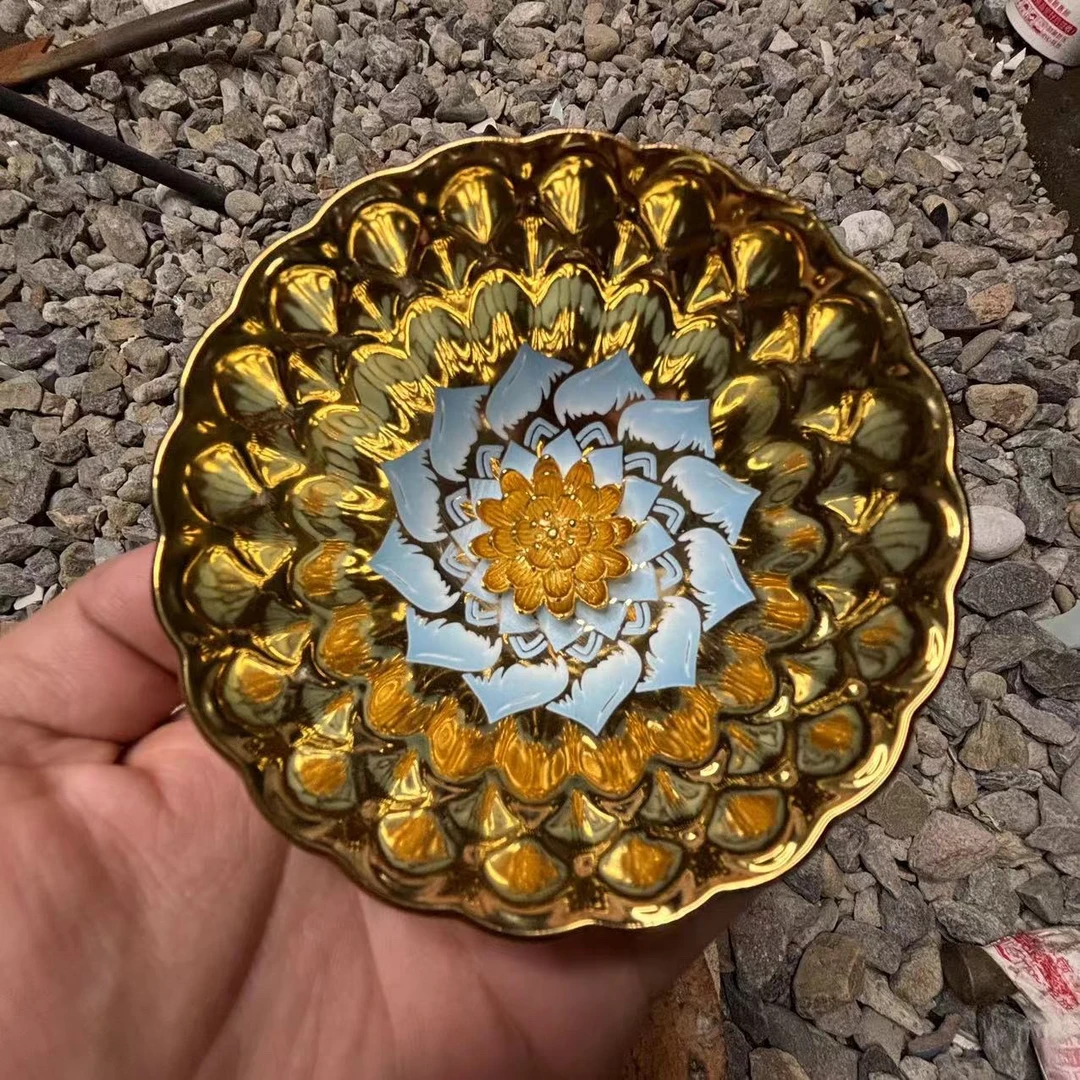 （闪购商品）花开富贵蓝金莲花茶杯主人杯陶瓷.传统手工制作.匠心