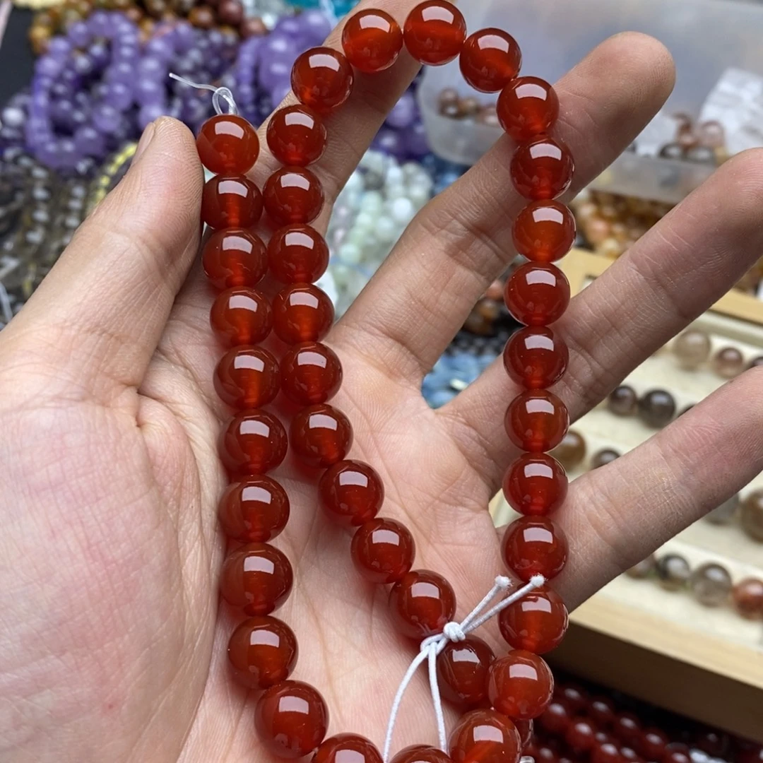 玛瑙/玉髓未镶嵌珠宝半成品一条3A精品天然红玛瑙圆珠10mm