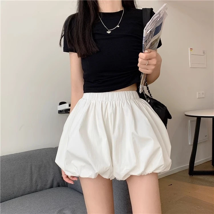 2025夏季大码胖mm蓬蓬阔脚裤女高腰外穿灯笼花苞短裤显瘦休闲热裤