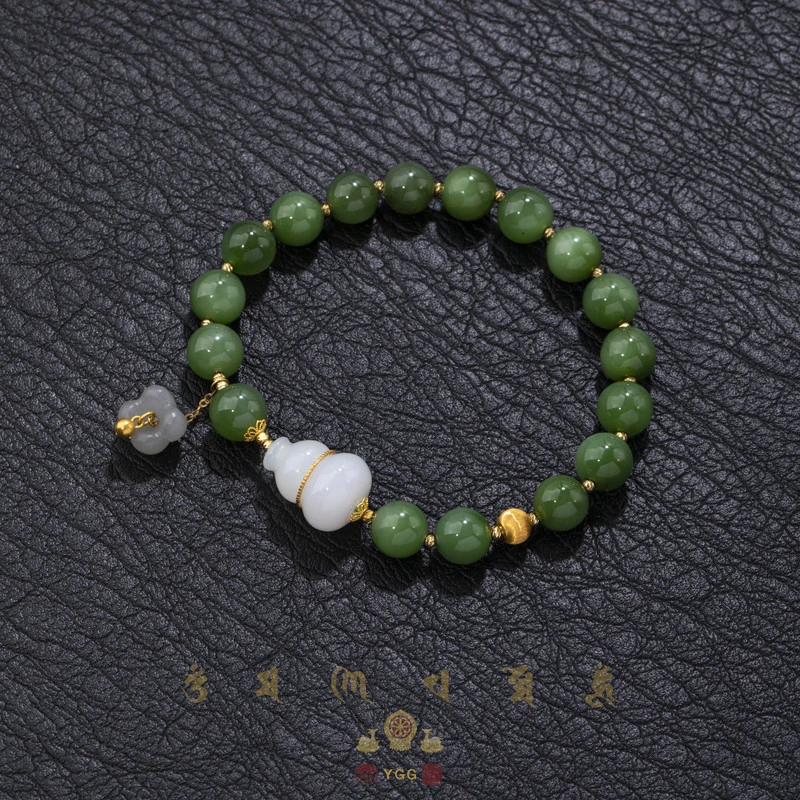 员格格/18K金/和田玉碧玉手串/白玉葫芦/FWVJQ15（多样性发）