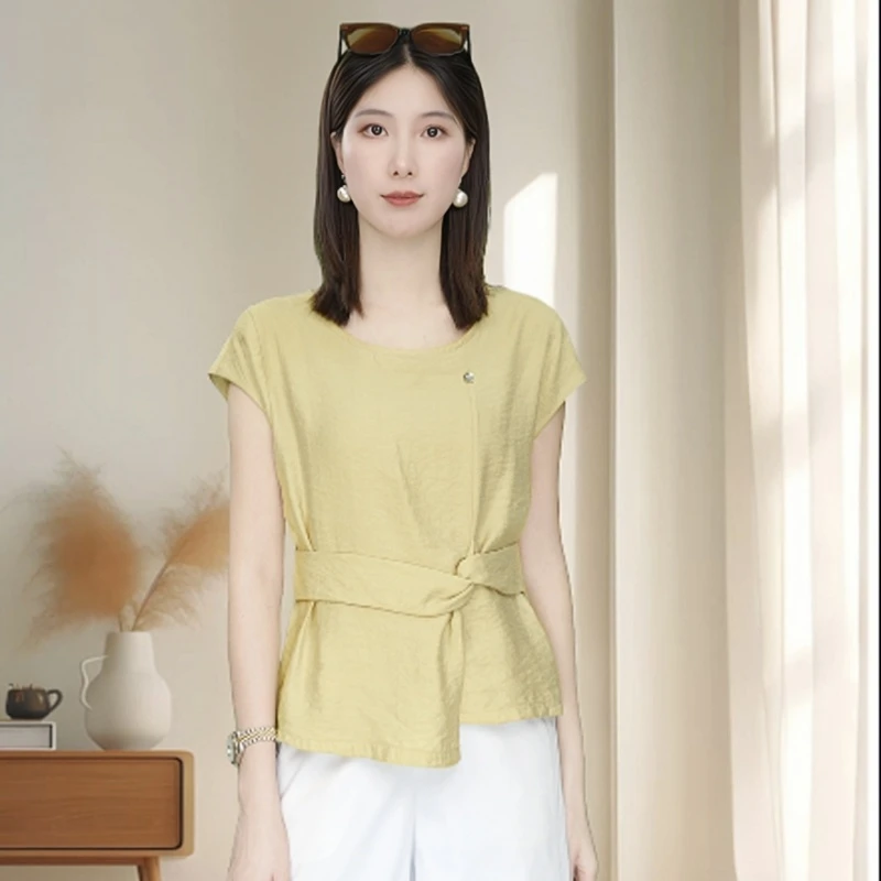 夏季新款时尚气质小飞袖收腰上衣6112