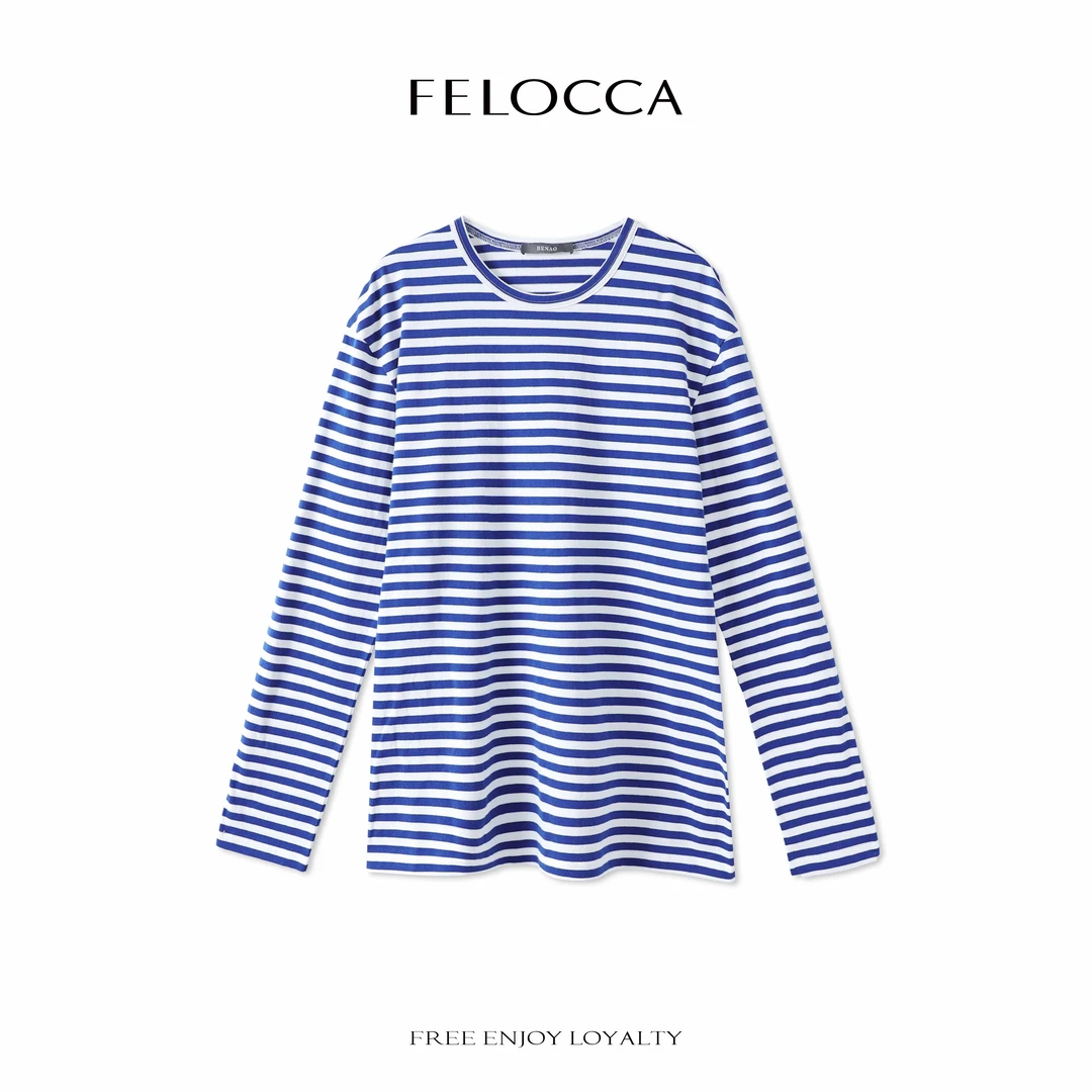【FELOCCA】慵懒经典蓝白条纹显瘦圆领长袖T恤25STX190