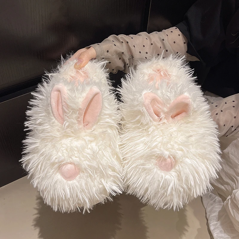 厚底增高可爱兔子包头棉拖鞋女2025年秋冬时尚百搭舒适保暖毛毛鞋