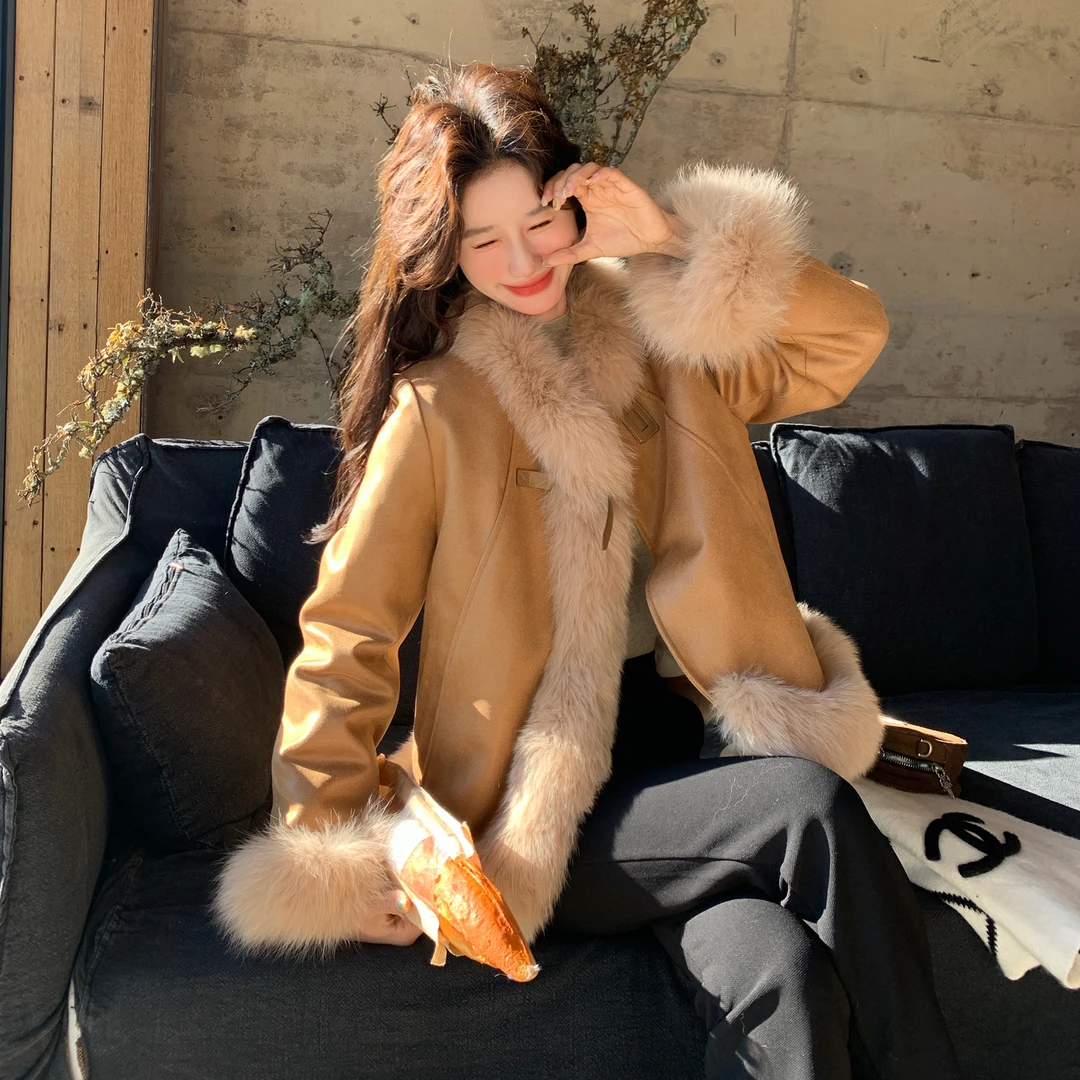 摩卡色千金风狐狸毛拼接羽绒服女冬季新款高级感加厚90白鸭绒外套
