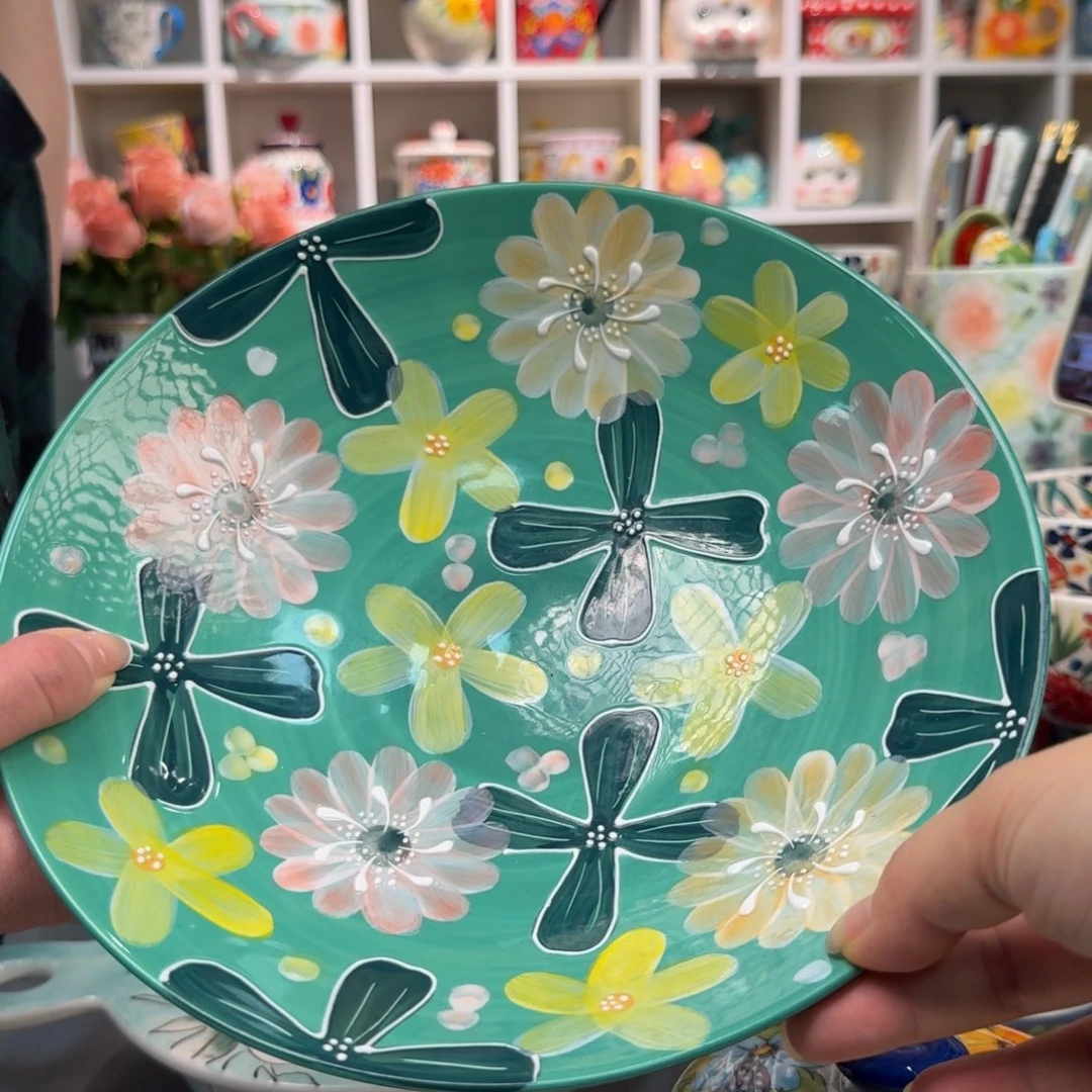 陶瓷9.5英寸花海斗笠碗一只