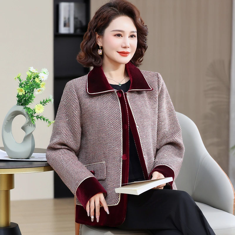 中年妈妈春季外套短款小香风中老年女装春装贵夫人春秋款上衣气质