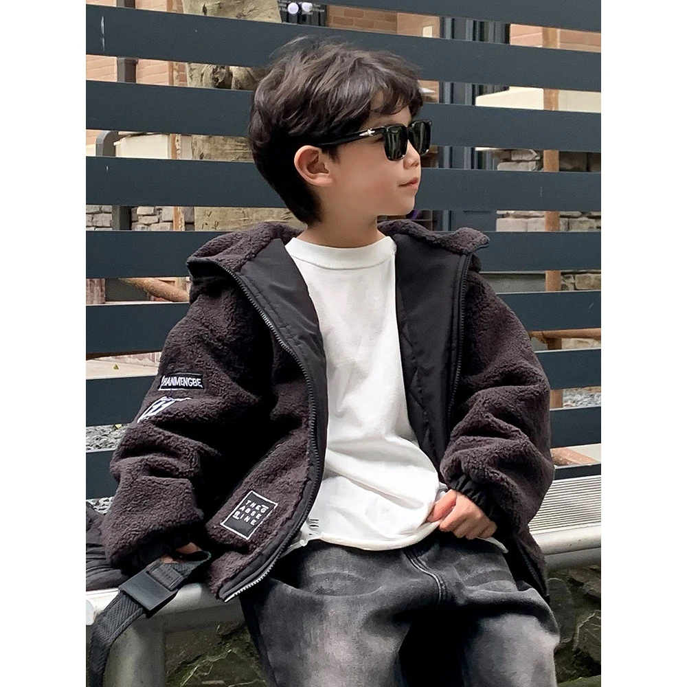 外套冬季新款儿童时尚加绒上衣中小童宽松加厚保暖衣24140【清】