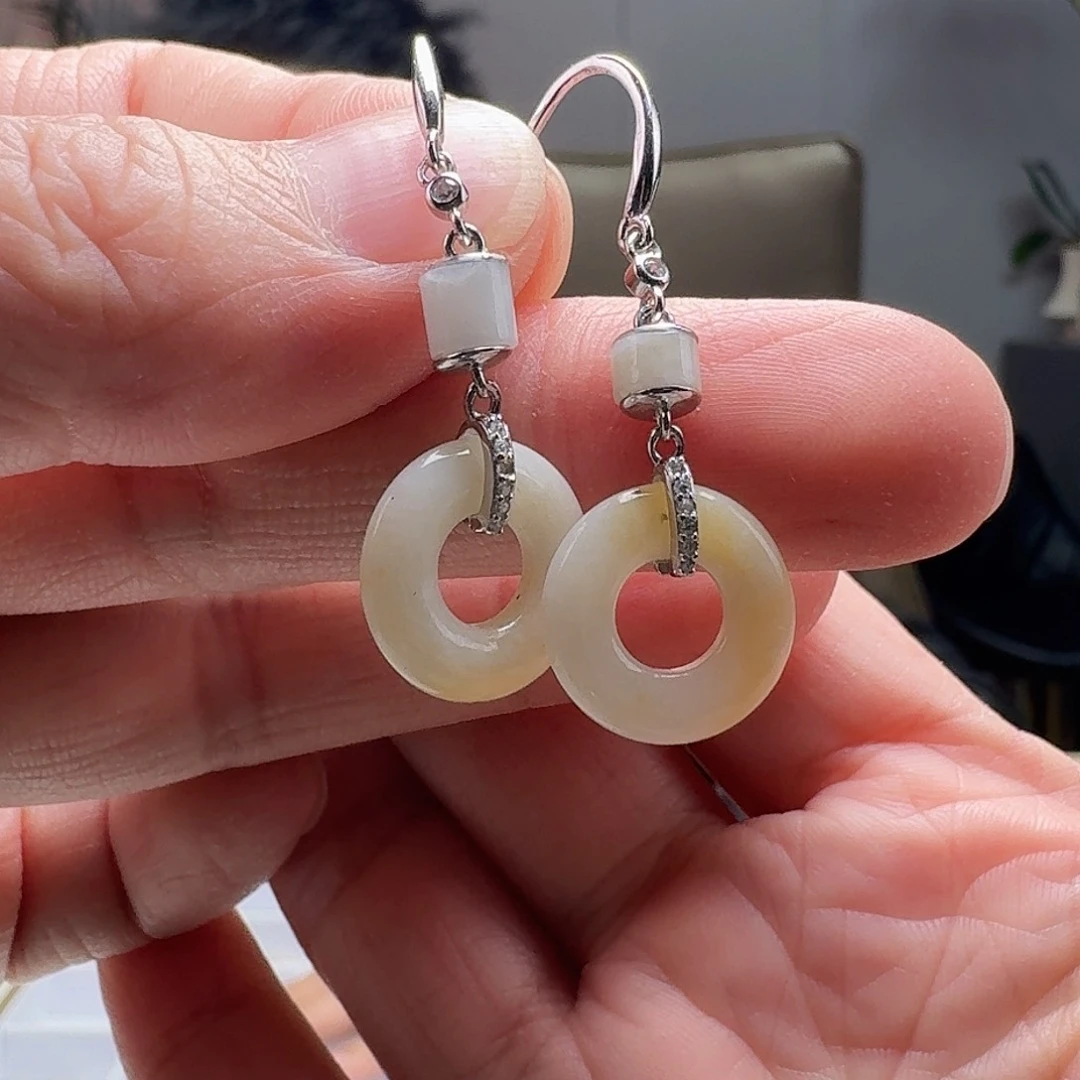 翡翠耳饰银S925镶嵌天然