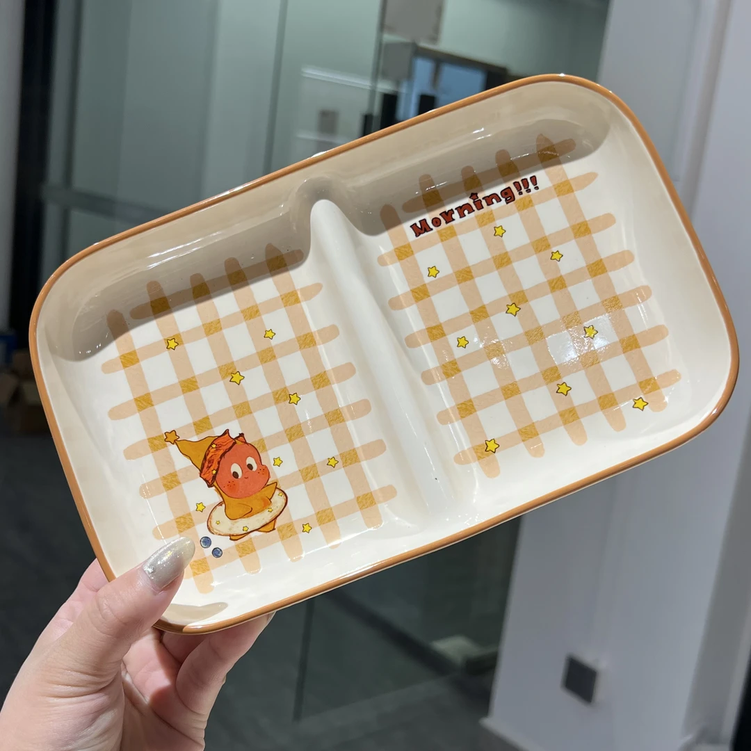 【ZY】星星人联名盘子吐司星星人格纹陶瓷分餐盘高颜值可爱双格盘