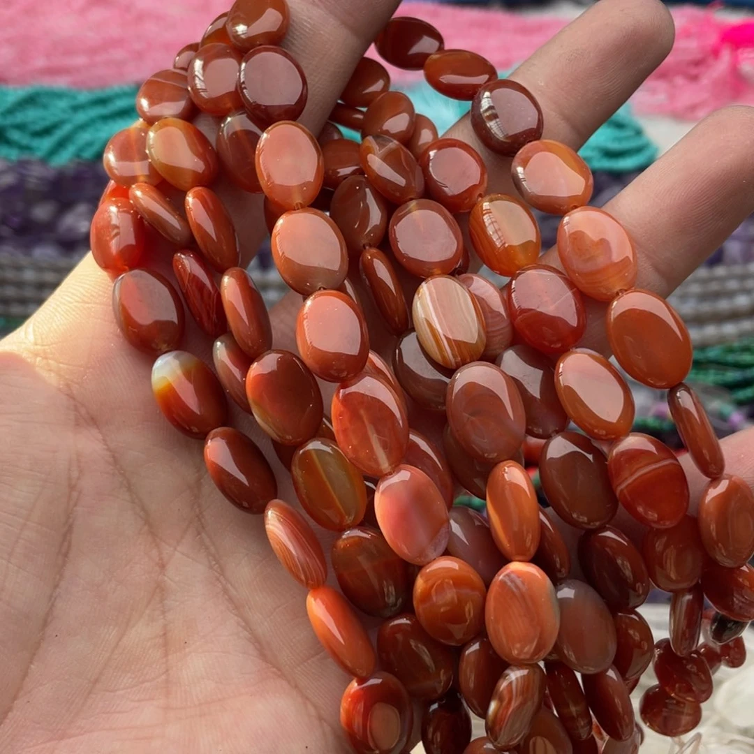 玛瑙/玉髓珠宝半成品未镶嵌一条装10*14mm红玛瑙椭圆片