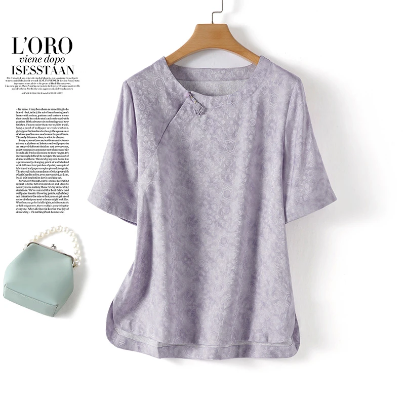 2025夏小衫休闲文艺上衣圆领短袖女装斜襟时尚手工盘扣上衣常规款