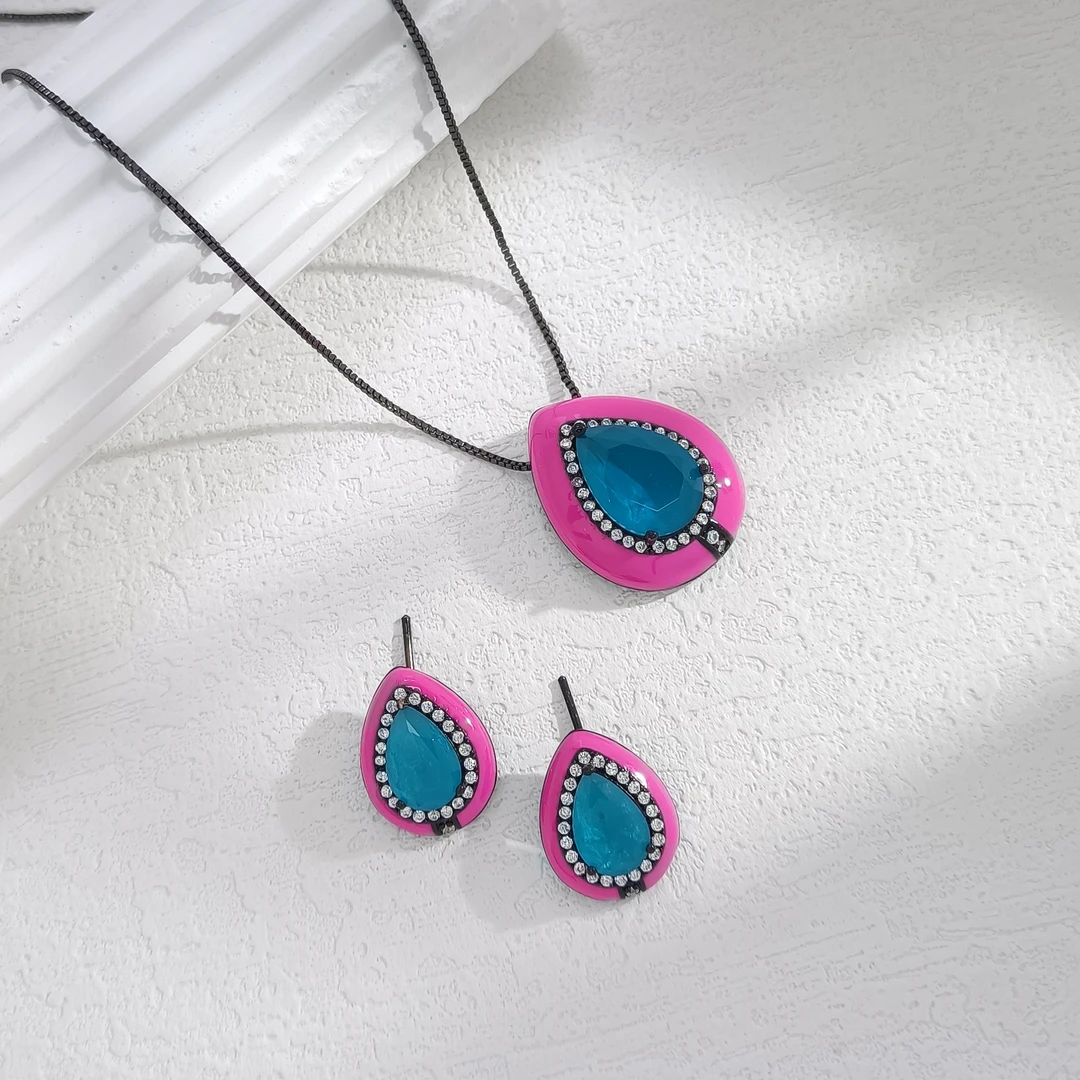 铜合金合成锆石耳饰 FXL-50934 GP 耳饰+项链 套装欧美时尚精致