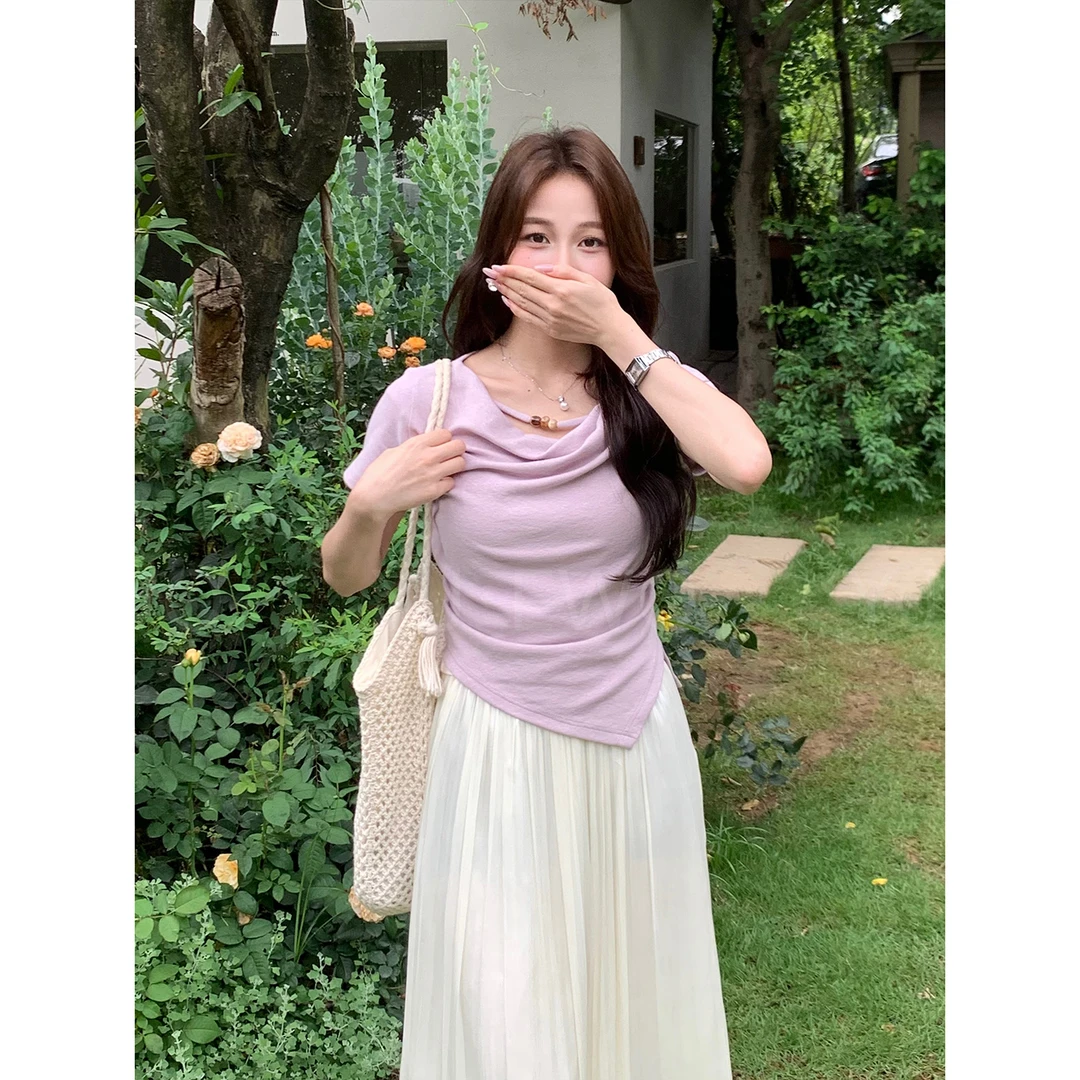 【现货】夏季显瘦不规则短款小众设计感气质百搭上衣-2215