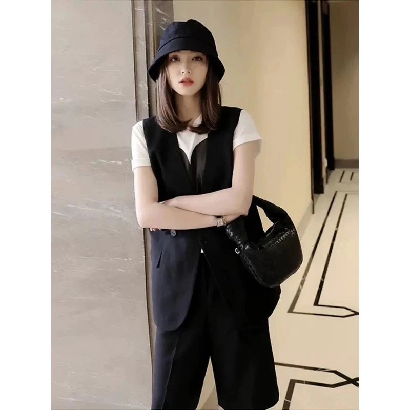 0328时尚西装马甲套装女夏季显瘦盐系轻熟短裤两件套