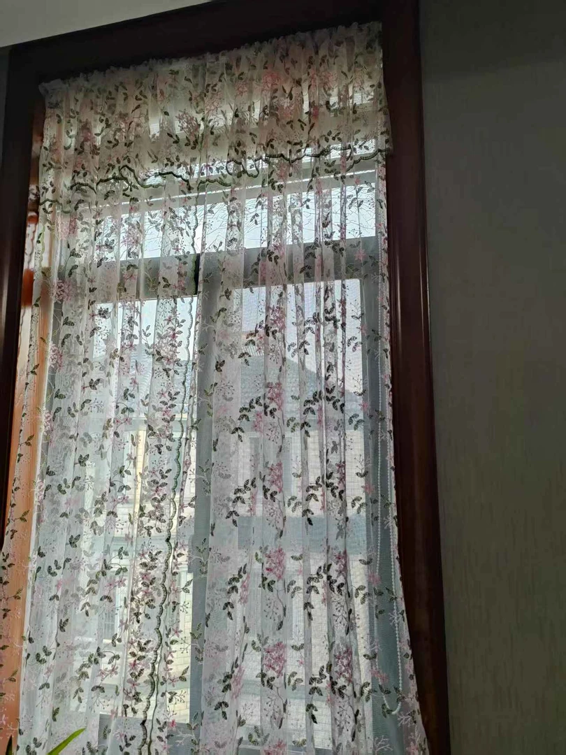 绿野仙踪对开加花边帘头双层绣花长帘免打孔窗帘门帘两用透气防蚊