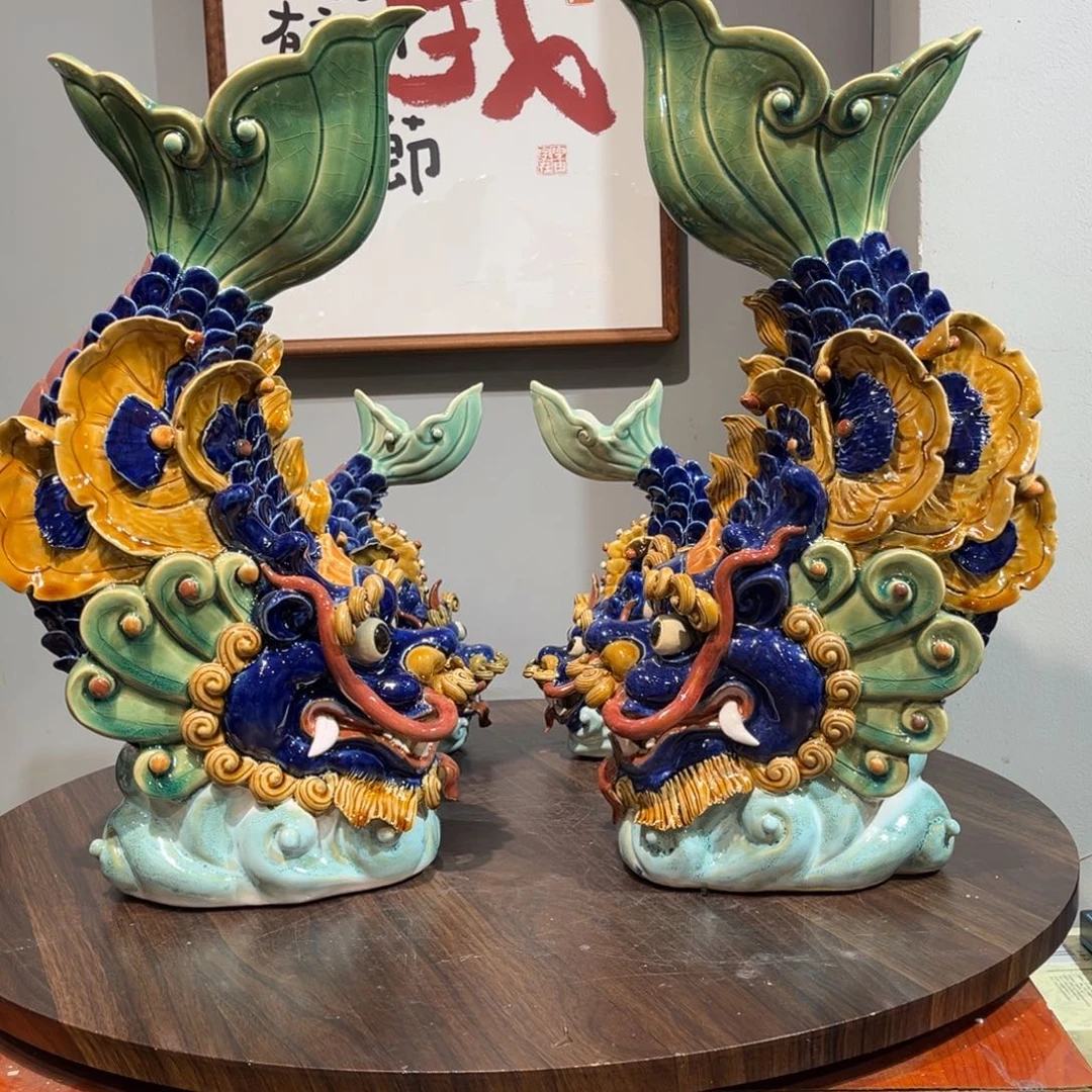 嘉***9陶瓷鳌鱼43高一对石湾陶